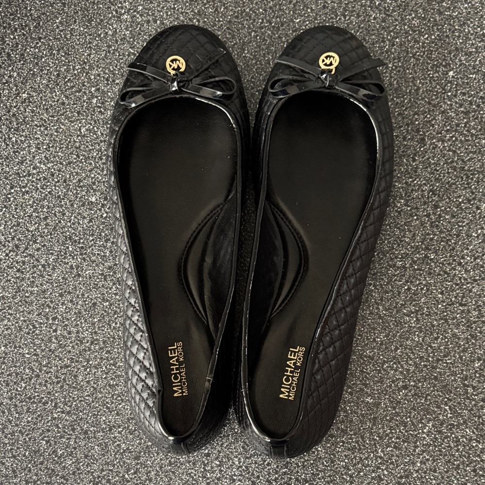 Michael Kors Black Quilted Loafers with Gold Accent